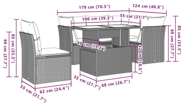 VidaXL 6 db szürke polyrattan kerti kanapégarnitúra párnákkal