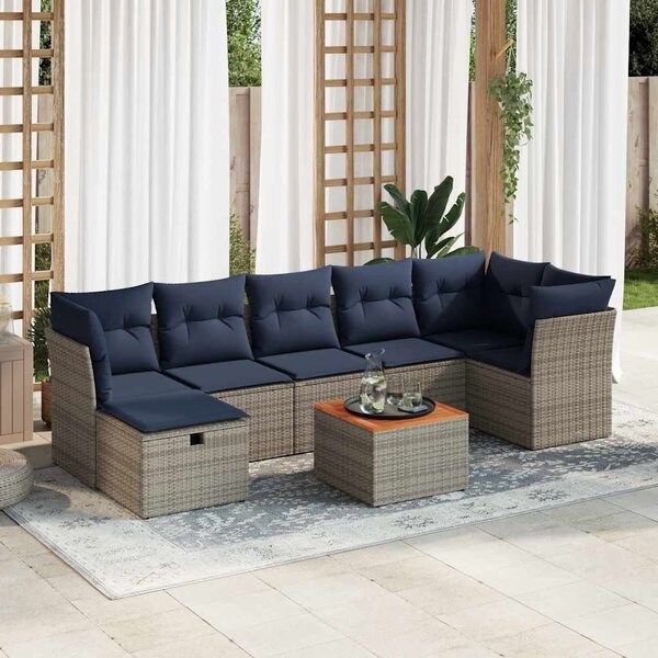 VidaXL 8 db szürke polyrattan kerti kanapégarnitúra párnákkal