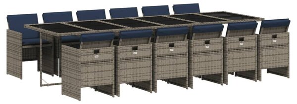 VidaXL 13 db szürke polyrattan kerti étkezőgarnitúra párnákkal