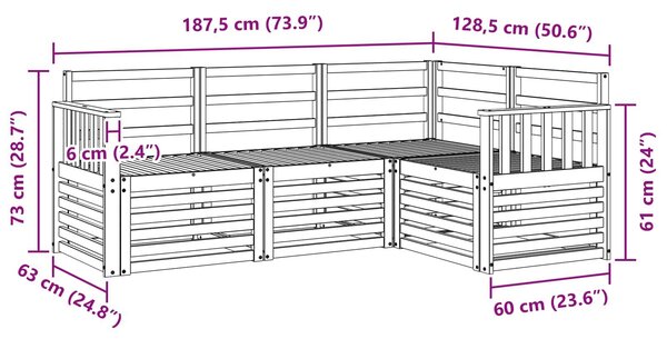 VidaXL Ülőgarnitúrák 4 pcs Fehér 187,5 x 128,5 x 73 cm Tömör Akácfa
