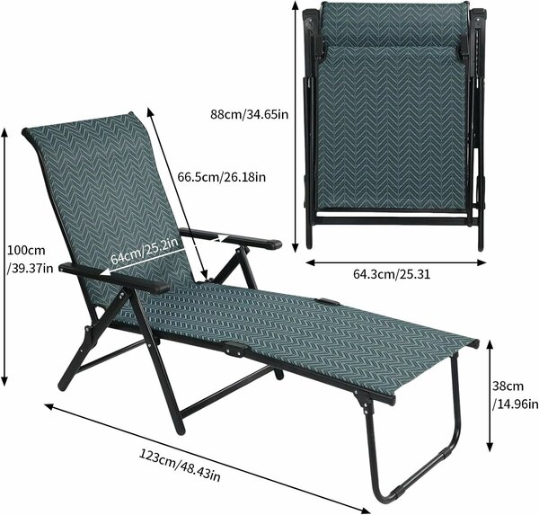 Összecsukható kerti napozóágy strandoláshoz állítható strapabíró zöld 88x66 cm — összecsukható kerti nyugágy, állítható partszéki nyugágy, zöld fém nyugágy, terasz nyugágy 5 fokozatú