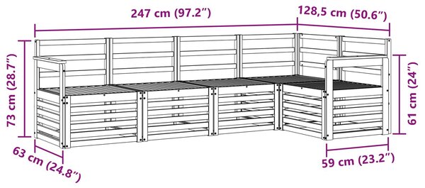 VidaXL Kültéri kanapé szett 5 pcs Fehér 247 x 128,5 x 73 cm