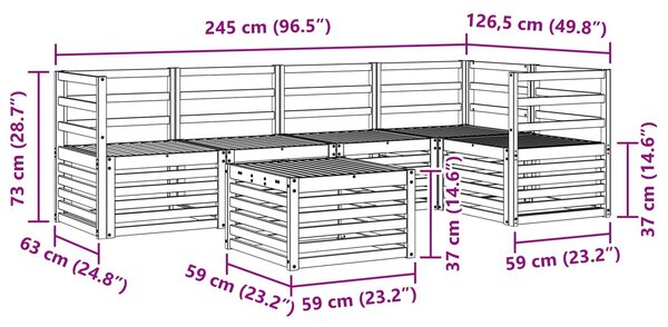 VidaXL Kültéri kanapé szett 6 pcs Fehér 59 x 59 x 37 cm Tömör Akácfa