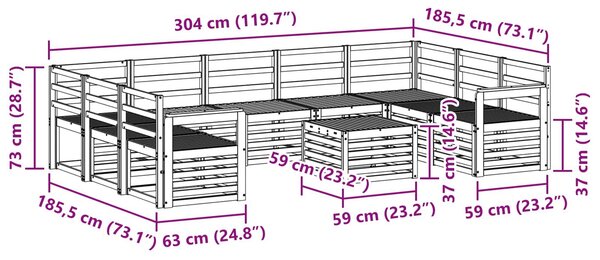 VidaXL Kültéri kanapé szett 10 pcs Fehér 59 x 59 x 37 cm Tömör Akácfa