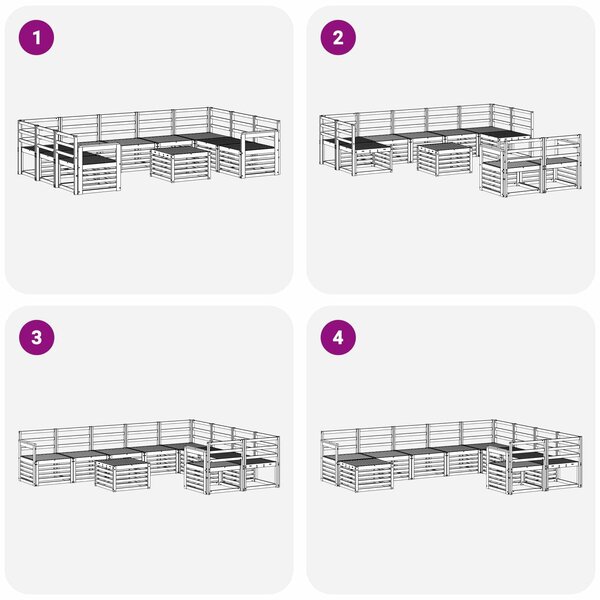 VidaXL Kültéri kanapé szett 10 pcs Fehér 59 x 59 x 37 cm Tömör Akácfa