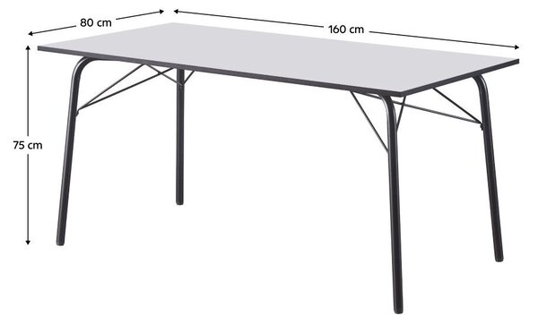 Étkezőasztal, fehér/fekete, 160x80x75 cm, NALAK TYP 3