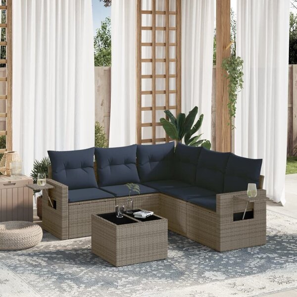 VidaXL 6 db szürke polyrattan kerti kanapégarnitúra párnákkal