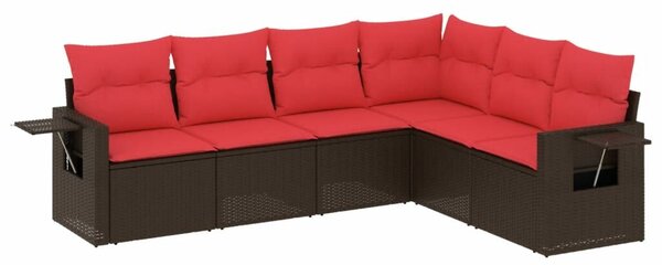 VidaXL 6 db barna polyrattan kerti kanapégarnitúra párnákkal
