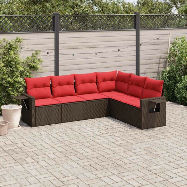 VidaXL 6 db barna polyrattan kerti kanapégarnitúra párnákkal