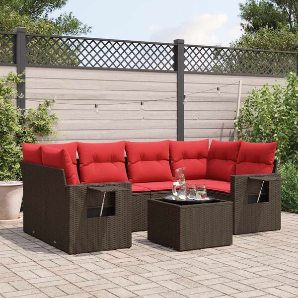 VidaXL 7 db barna polyrattan kerti kanapégarnitúra párnákkal