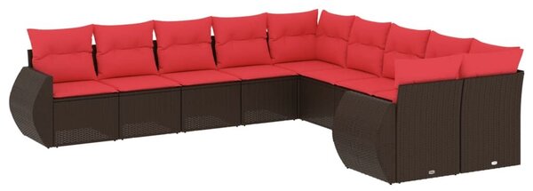 VidaXL 10 db barna polyrattan kerti kanapégarnitúra párnákkal