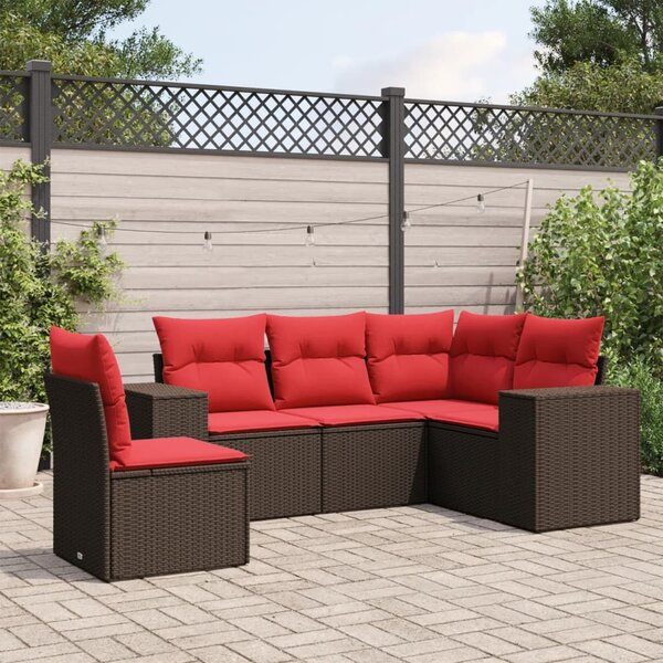 VidaXL 5 db barna polyrattan kerti kanapégarnitúra párnákkal