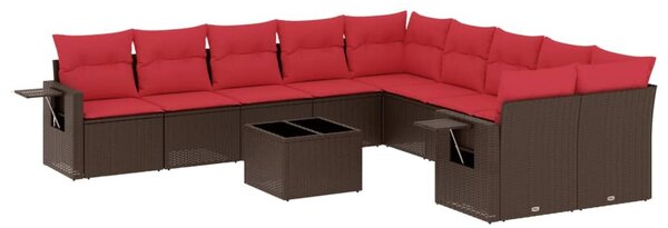 VidaXL 11 db barna polyrattan kerti kanapégarnitúra párnákkal