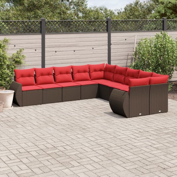 VidaXL 10 db barna polyrattan kerti kanapégarnitúra párnákkal