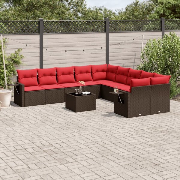 VidaXL 11 db barna polyrattan kerti kanapégarnitúra párnákkal