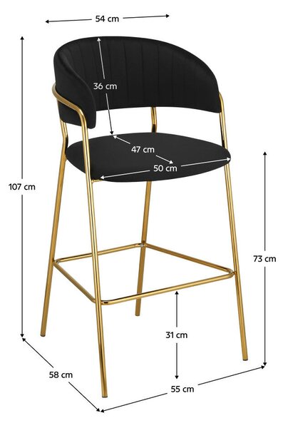 Design bárszék, fekete Velvet szövet/gold króm arany, DASMIN TYP 2