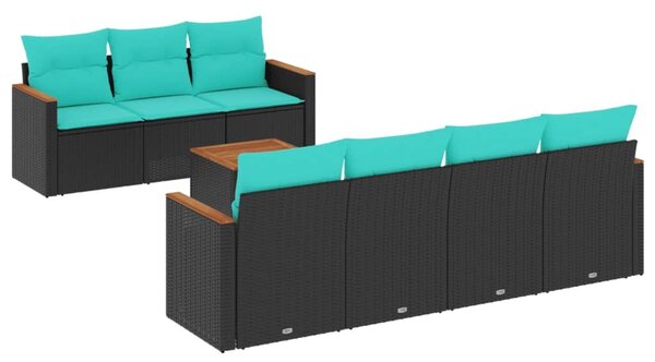 VidaXL 8 db fekete polyrattan kerti kanapégarnitúra párnákkal