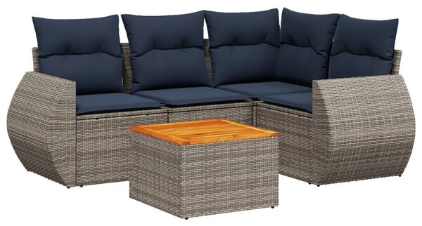 VidaXL 5 db szürke polyrattan kerti kanapégarnitúra párnákkal