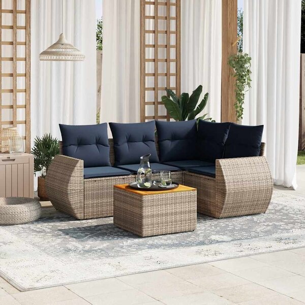 VidaXL 5 db szürke polyrattan kerti kanapégarnitúra párnákkal