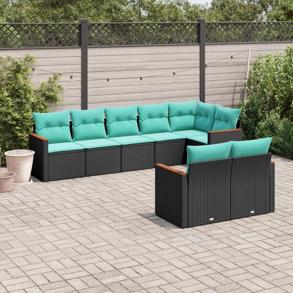 VidaXL 8 db fekete polyrattan kerti kanapégarnitúra párnákkal