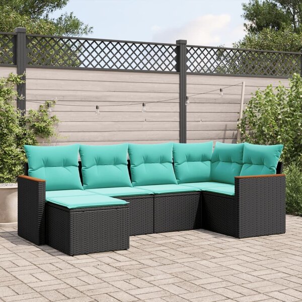 VidaXL 6 db fekete polyrattan kerti kanapégarnitúra párnákkal