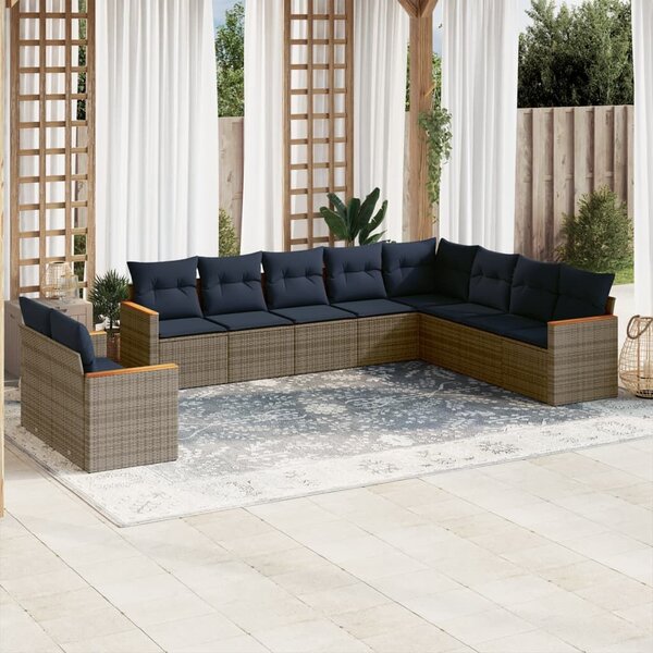 VidaXL 10 db szürke polyrattan kerti kanapégarnitúra párnákkal