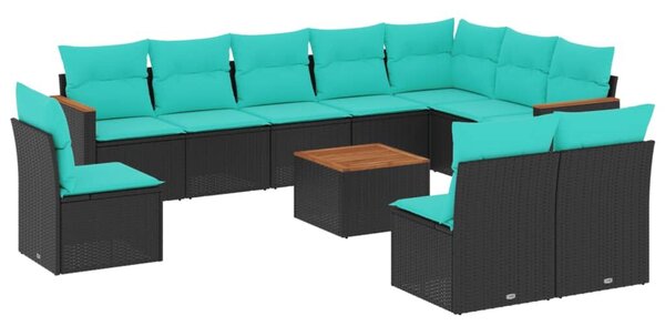 VidaXL 11 db fekete polyrattan kerti kanapégarnitúra párnákkal