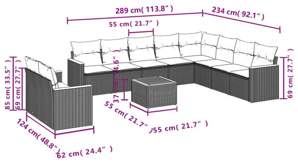 VidaXL 11 db fekete polyrattan kerti kanapégarnitúra párnákkal