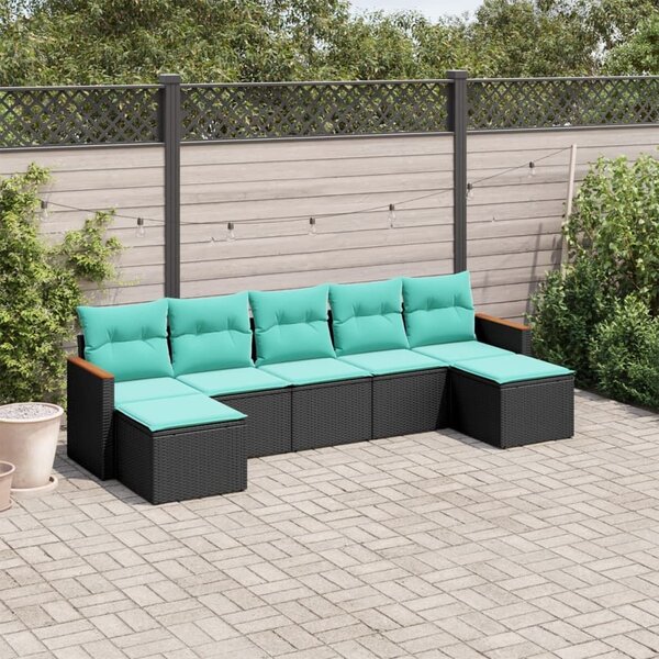 VidaXL 7 db fekete polyrattan kerti kanapégarnitúra párnákkal