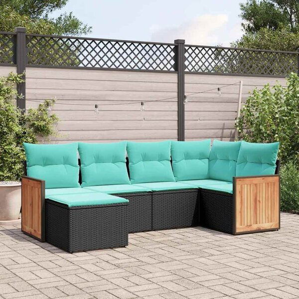 VidaXL 6 db fekete polyrattan kerti kanapégarnitúra párnákkal