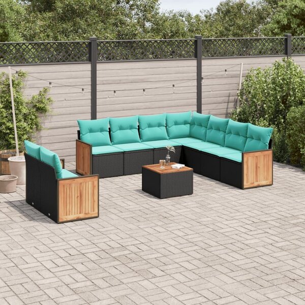 VidaXL 10 db fekete polyrattan kerti kanapégarnitúra párnákkal