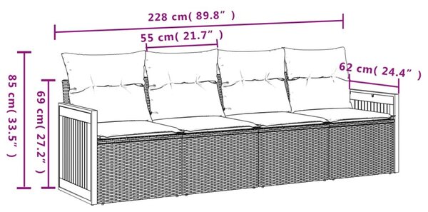 VidaXL 4 db szürke polyrattan kerti kanapégarnitúra párnákkal