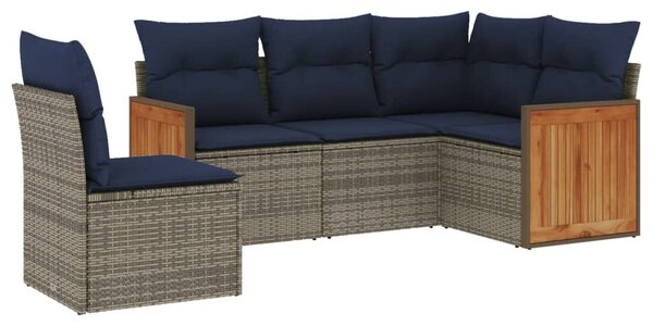 VidaXL 5 db szürke polyrattan kerti kanapégarnitúra párnákkal