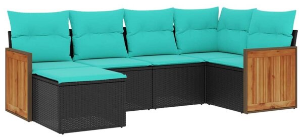VidaXL 6 db fekete polyrattan kerti kanapégarnitúra párnákkal