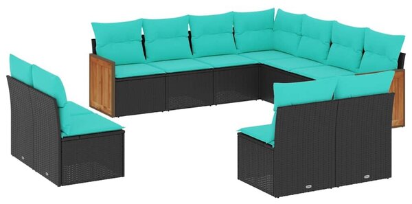VidaXL 11 db fekete polyrattan kerti kanapégarnitúra párnákkal