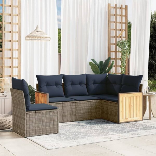 VidaXL 5 db szürke polyrattan kerti kanapégarnitúra párnákkal