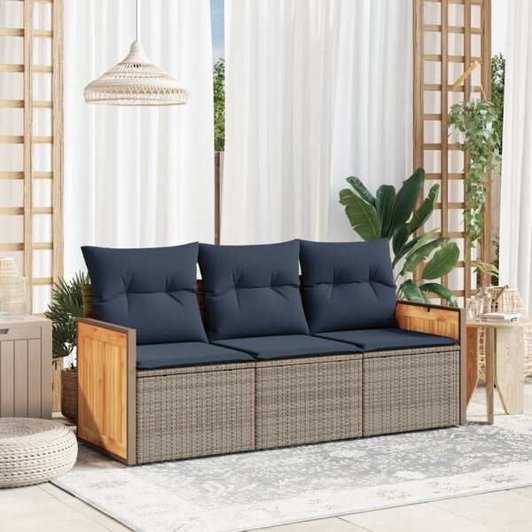 VidaXL 3 db szürke polyrattan kerti kanapégarnitúra párnákkal