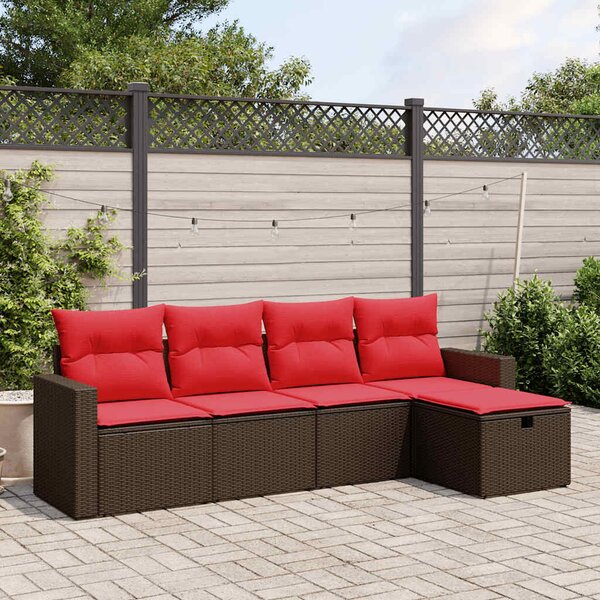 VidaXL 5 db barna polyrattan kerti kanapégarnitúra párnákkal