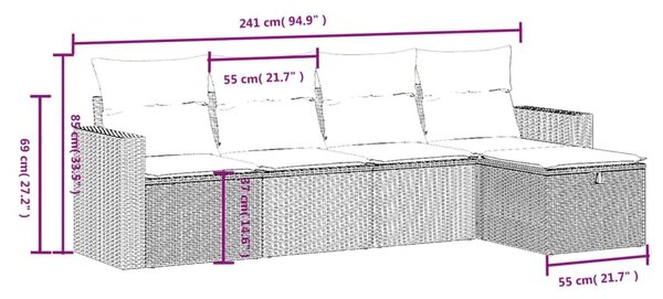 VidaXL 5 db barna polyrattan kerti kanapégarnitúra párnákkal