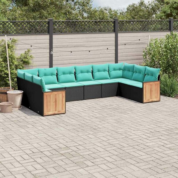 VidaXL 10 db fekete polyrattan kerti kanapégarnitúra párnákkal