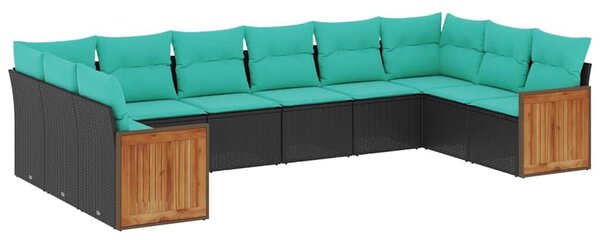 VidaXL 10 db fekete polyrattan kerti kanapégarnitúra párnákkal