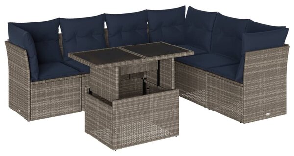 VidaXL 7 db szürke polyrattan kerti kanapégarnitúra párnákkal