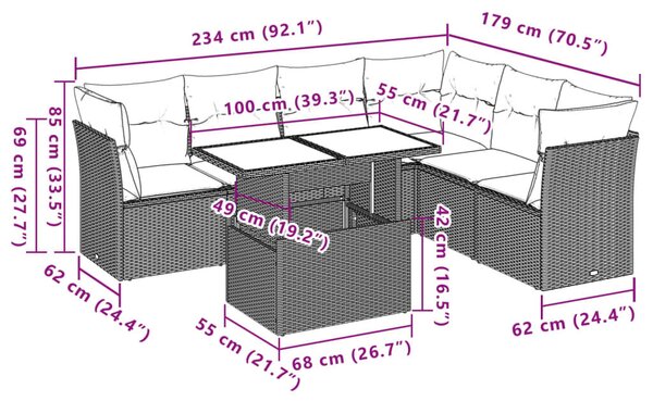 VidaXL 7 db szürke polyrattan kerti kanapégarnitúra párnákkal