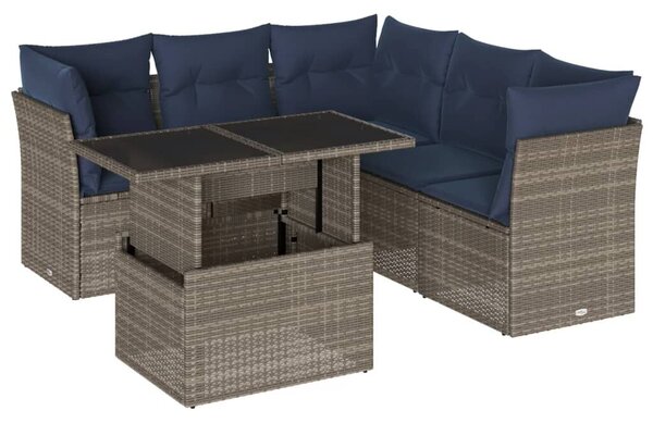 VidaXL 6 db szürke polyrattan kerti kanapégarnitúra párnákkal