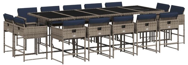 VidaXL 15 db szürke polyrattan kerti étkezőgarnitúra párnákkal