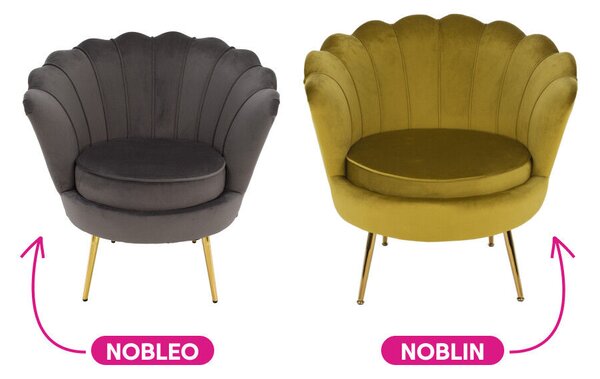 Fotel Art-deco stílusban, mustár színű Velvet anyag/gold chróm-arany, NOBLIN