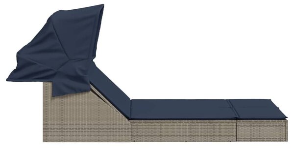 VidaXL szürke polyrattan kétszemélyes napozóágy napellenzővel és párnákkal