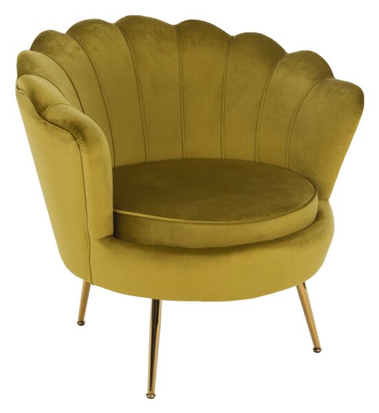 Fotel Art-deco stílusban, mustár színű Velvet anyag/gold chróm-arany, NOBLIN