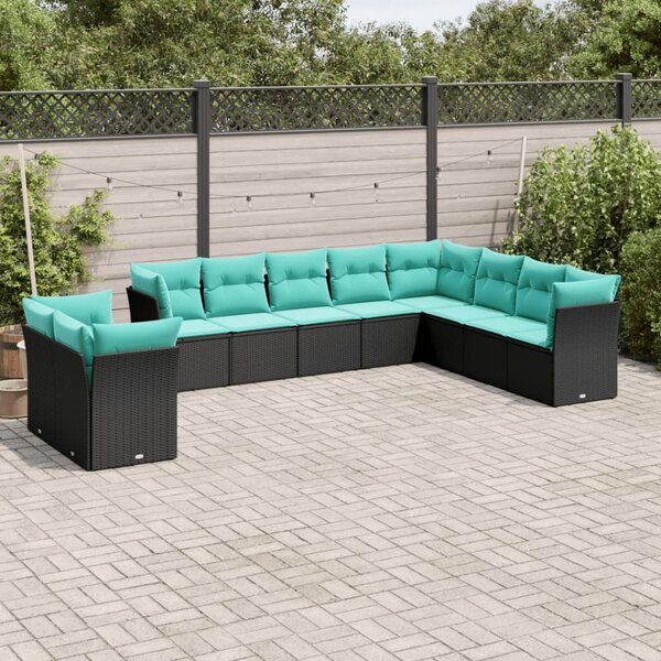 VidaXL 10 db fekete polyrattan kerti kanapégarnitúra párnákkal