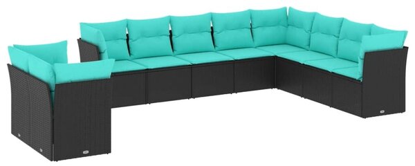 VidaXL 10 db fekete polyrattan kerti kanapégarnitúra párnákkal